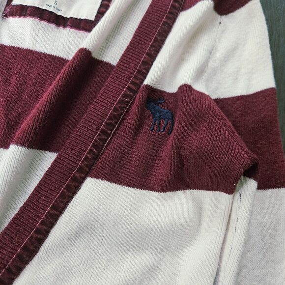 Vtg Y2K Abercrombie & Fitch Striped Knit Long Cardigan Maroon White Size Small - Picture 9 of 10